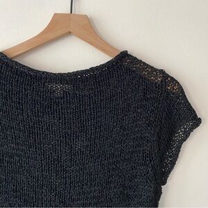 J.Crew Textured Sweater Tee Black Loose Knit Mesh Black